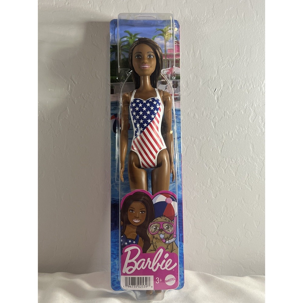 Barbie Doll American Flag Swimsuit Beach Fun New In Box Mattel 3+